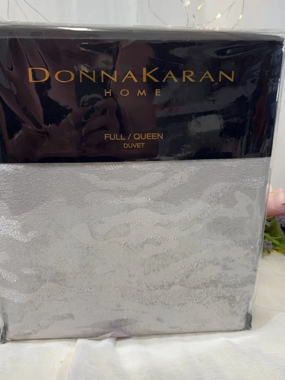 Donna Karan Home Luna Duvet Cover Full Queen Jacquard Silver Platinum New